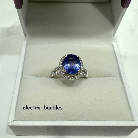 Estate $3500 2 Carat Periwinkle Tanzanite 14kt White Gold Halo Ring Sz 7 - Picture 8 of 11